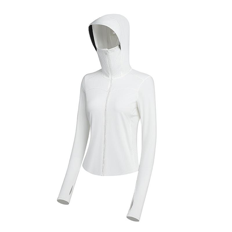 Short sunscreen clothing Slim-fitting stand-up collar sports jacket Women's waist light and cold silk cool outdoor hooded sunscreen clothing