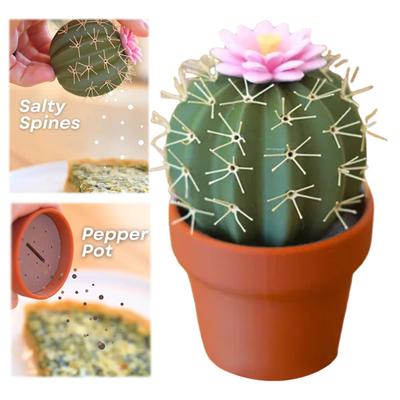 Cactus Salt And Pepper Shaker Set with Funnel Flower Design Kitchen Novelty Spice Dispenser Housewarming Gift for Foodies