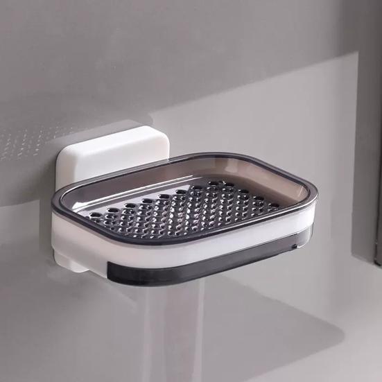 Soap Box Double Layer Shower Soap Dish with Strong Suction Cup Easy to Install No Drilling Wall Mounted Soap Tray