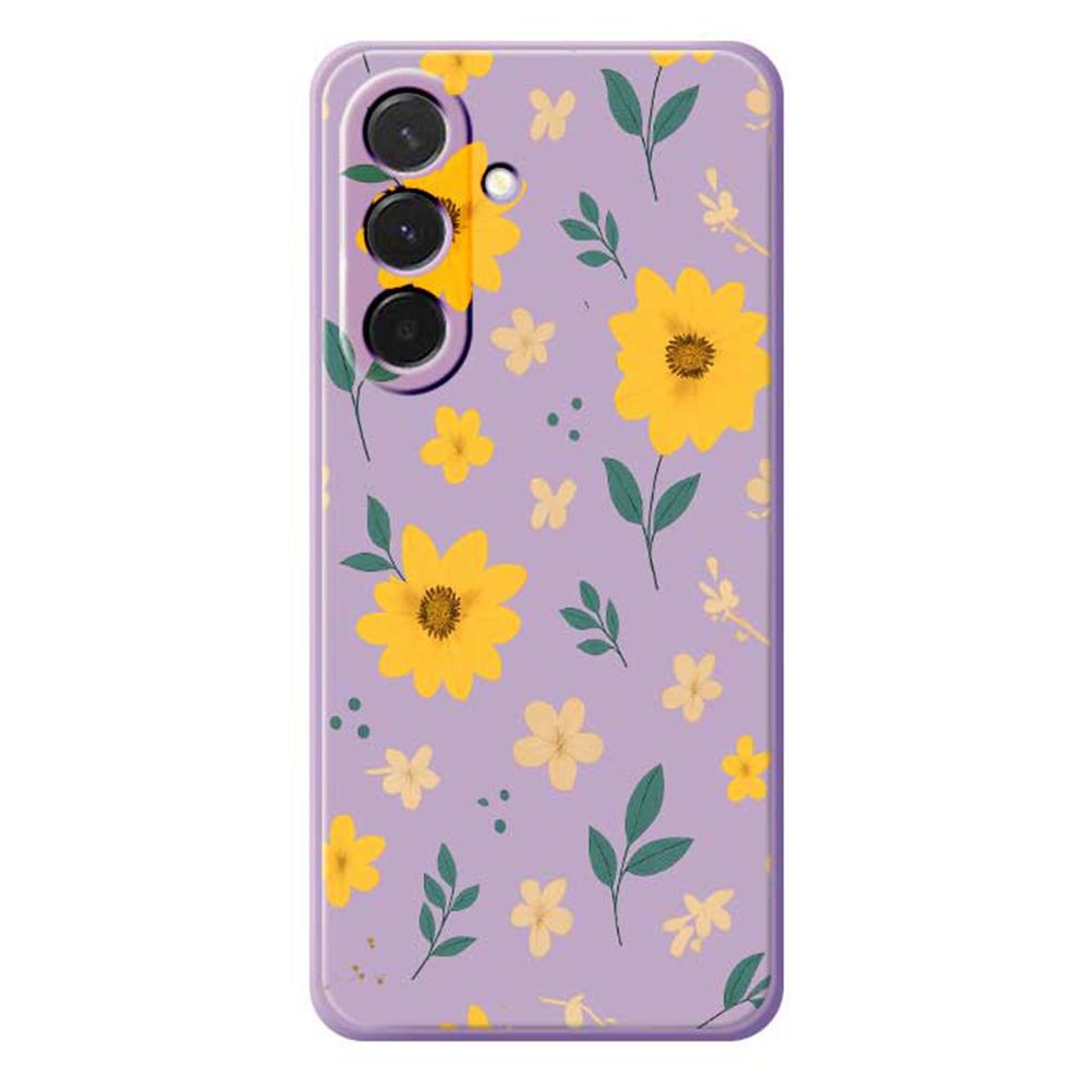 For Samsung Galaxy A36 5G Case Yellow Floral and Leaves Pattern Printing Straight Edge TPU Phone Back Cover