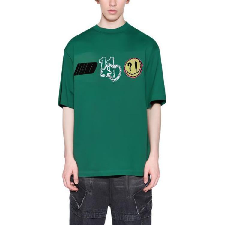 We11done Ss22 Logo Heart Pattern Printed Round Neck Short Sleeve T-Shirt Unisex T-Shirt Green WD-TT1-22-672-U-GR