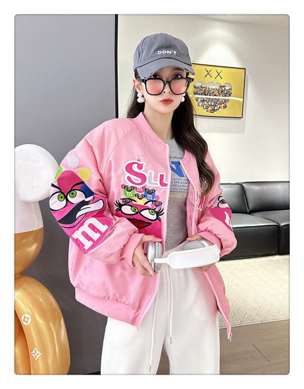 Unisex Cartoon Embroidered Baseball Jacket - Trendy Hip-Hop Style for Spring and Autumn