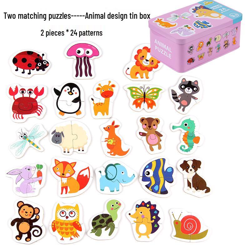 Animal Cognition Puzzle for Toddlers: 2-Piece Matching Game In Iron Box (Ages 1-3)