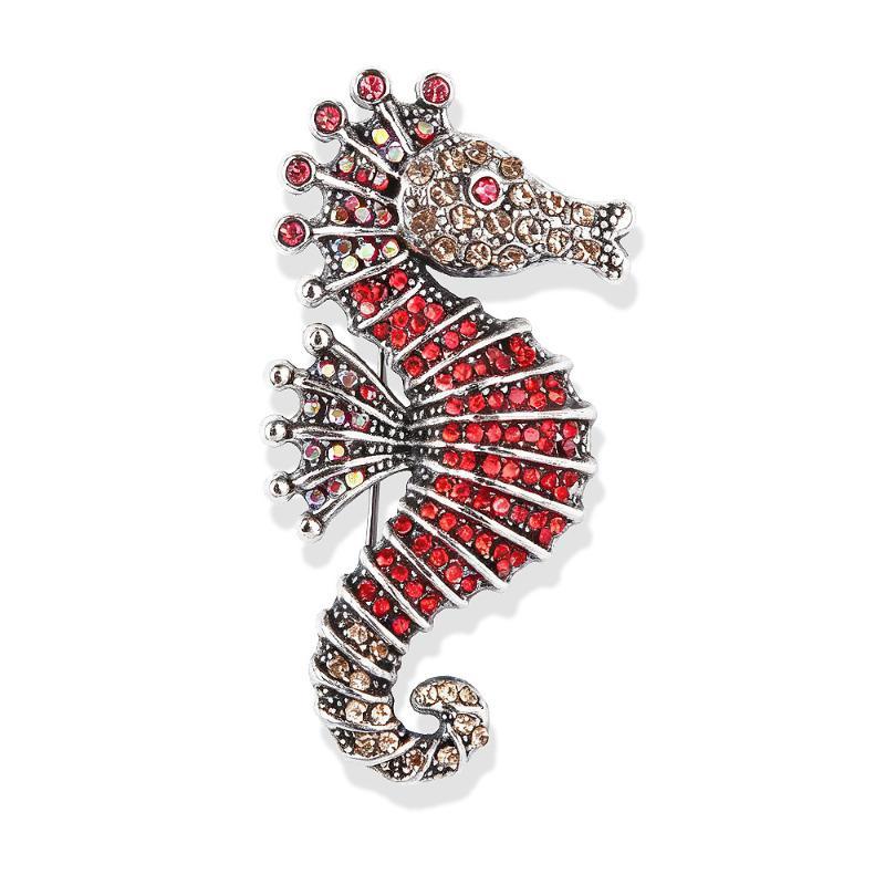 Sparkling Rhinestone Seahorse Brooches 3 Color Sea Animal Office Casual Brooch Pins Gifts