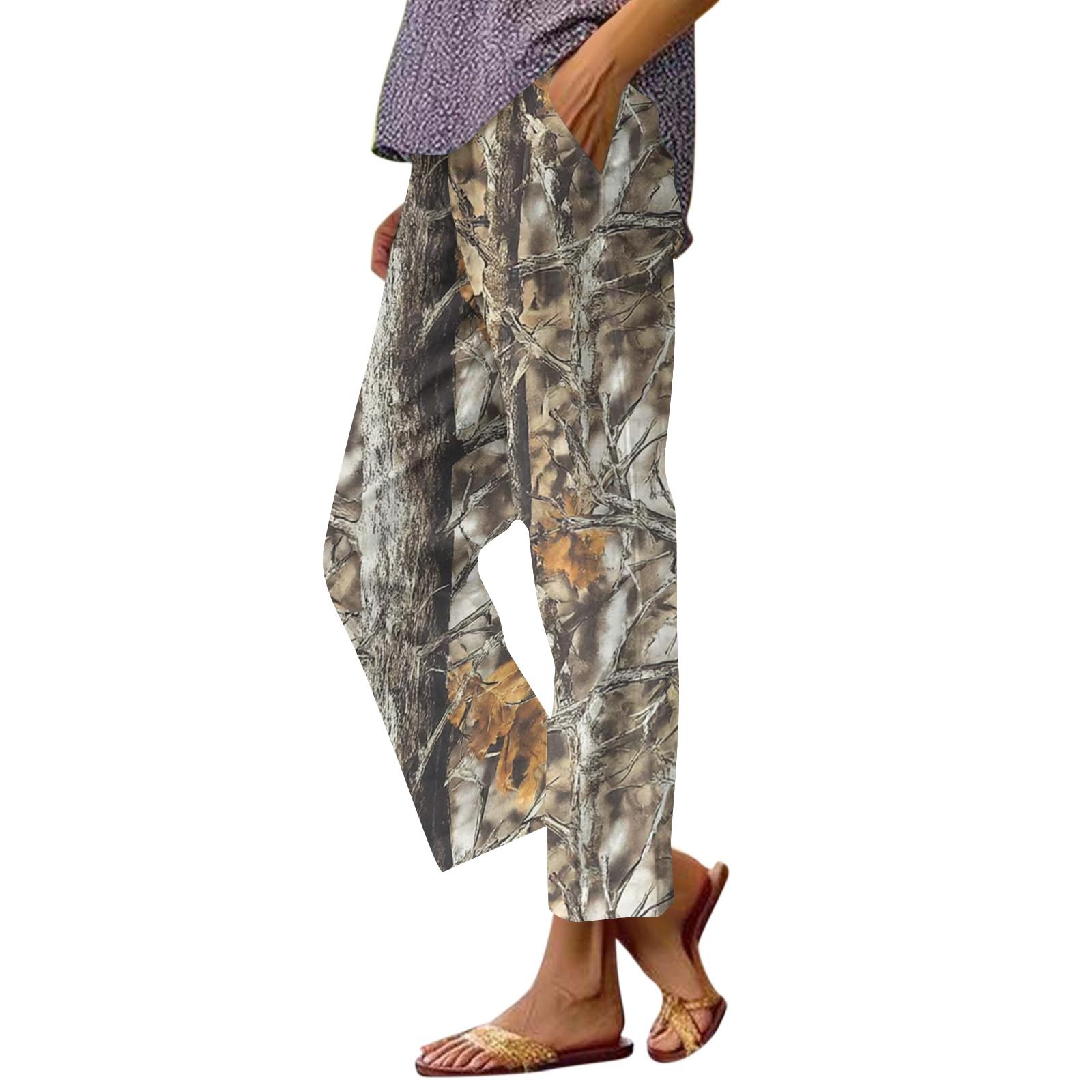 Women s fashion printed pocket elastic waist casual pants XXL