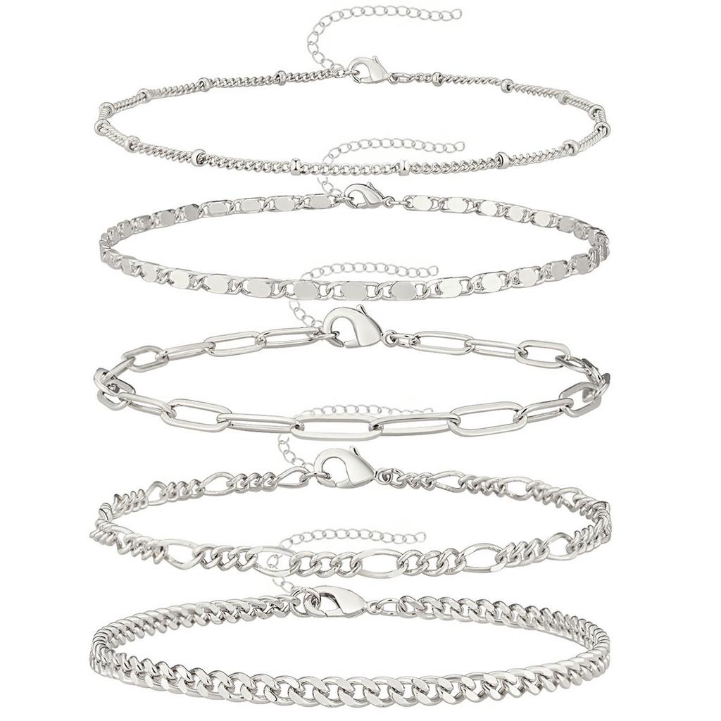 Fashionable Five-Piece Metal Chain Bracelet Set - Personalized European and American Style