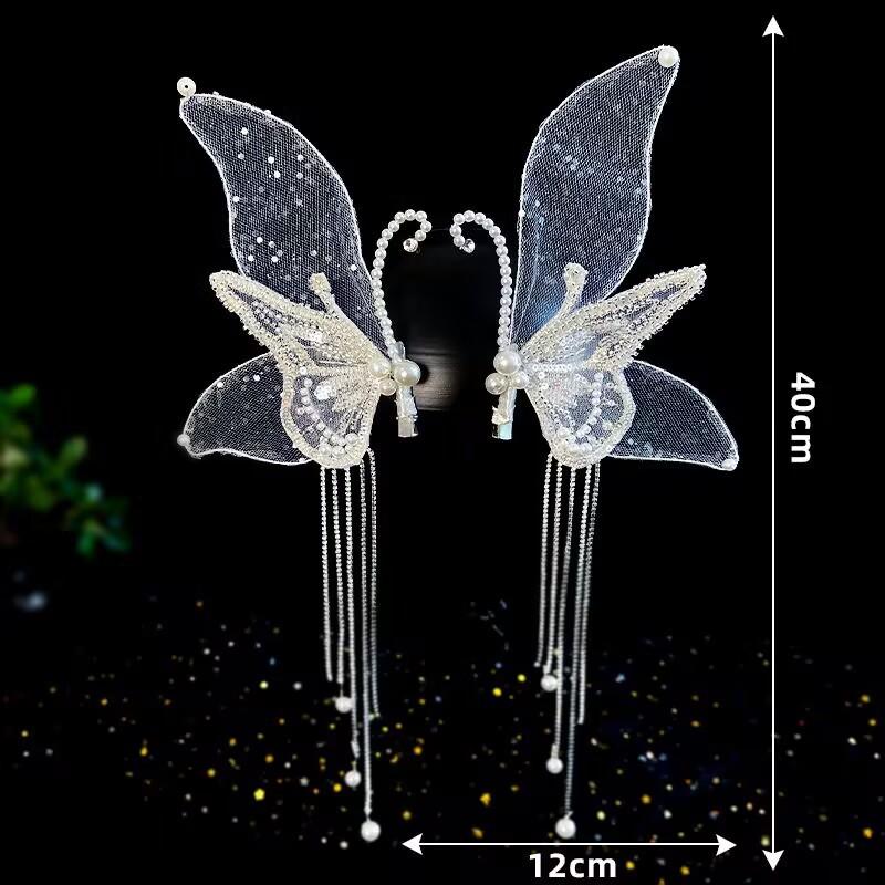 Hairpin little fairy wedding dress hair accessories pearl tassel butterfly elf headdress new
