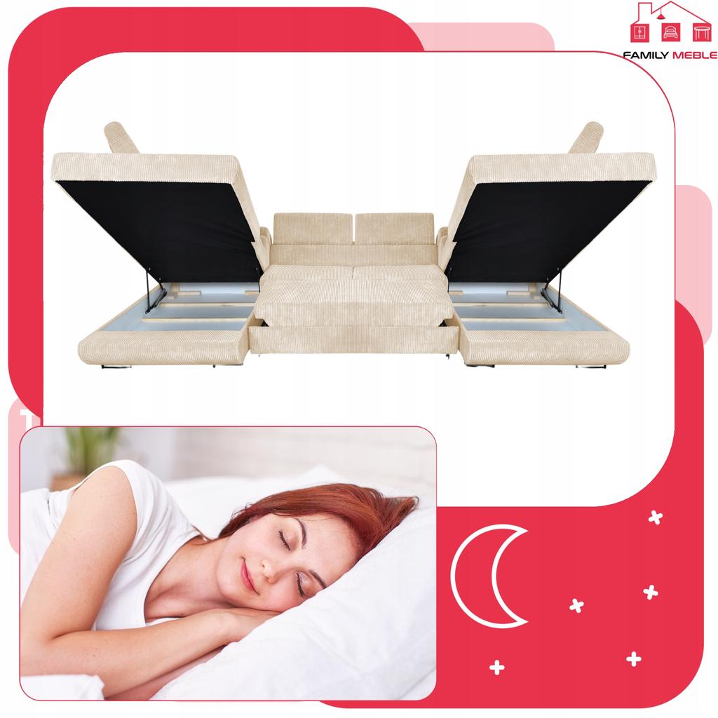 U-shaped Corner Sofa Bed, Extendable F. Savio Family Furniture Beige Corduroy