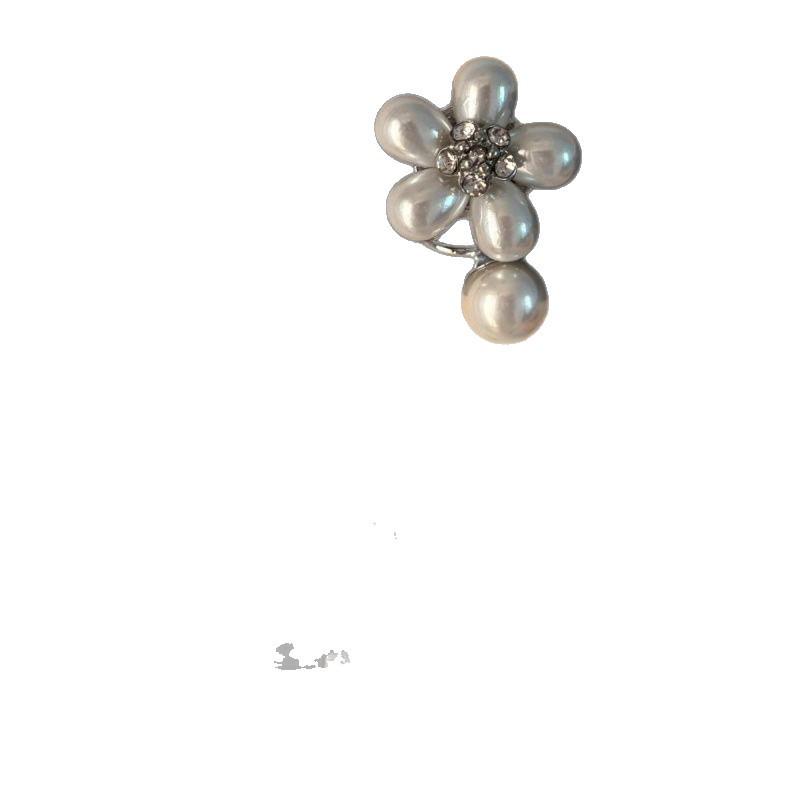 Elegant Rhinestone Flower Pearl Ear Clips - Luxurious Design for Women, No Piercings Needed