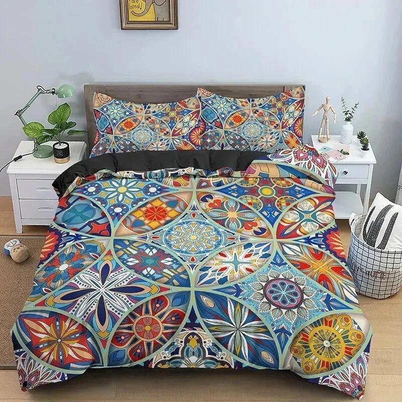 Vintage Bohemian Single King Queen Size Bedding Sets Boho Mandala Quilt Comforter Duvet Cover With Pillowcase Bedclothes