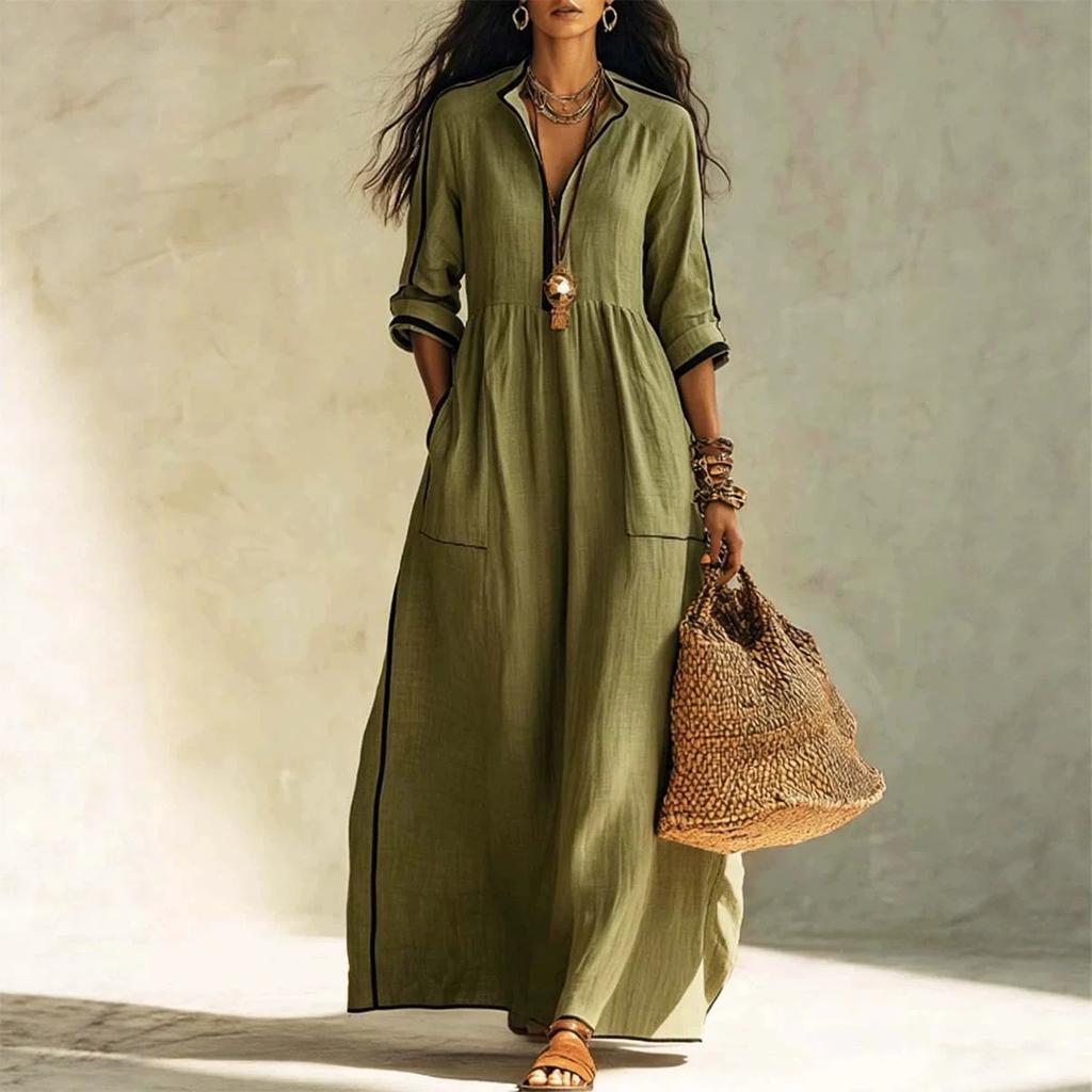 Europe, America spring and summer new solid color casual women's clothing loose and comfortable fashion button cardigan dress