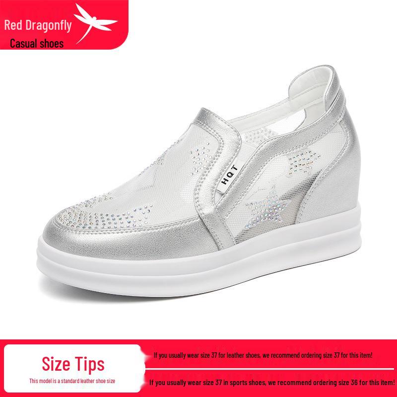 Red Dragonfly Women s Height-Boosting Summer Slip-On Leather Mesh Shoes 39