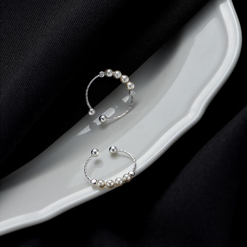 Women's Adjustable Silver Pearl Ring