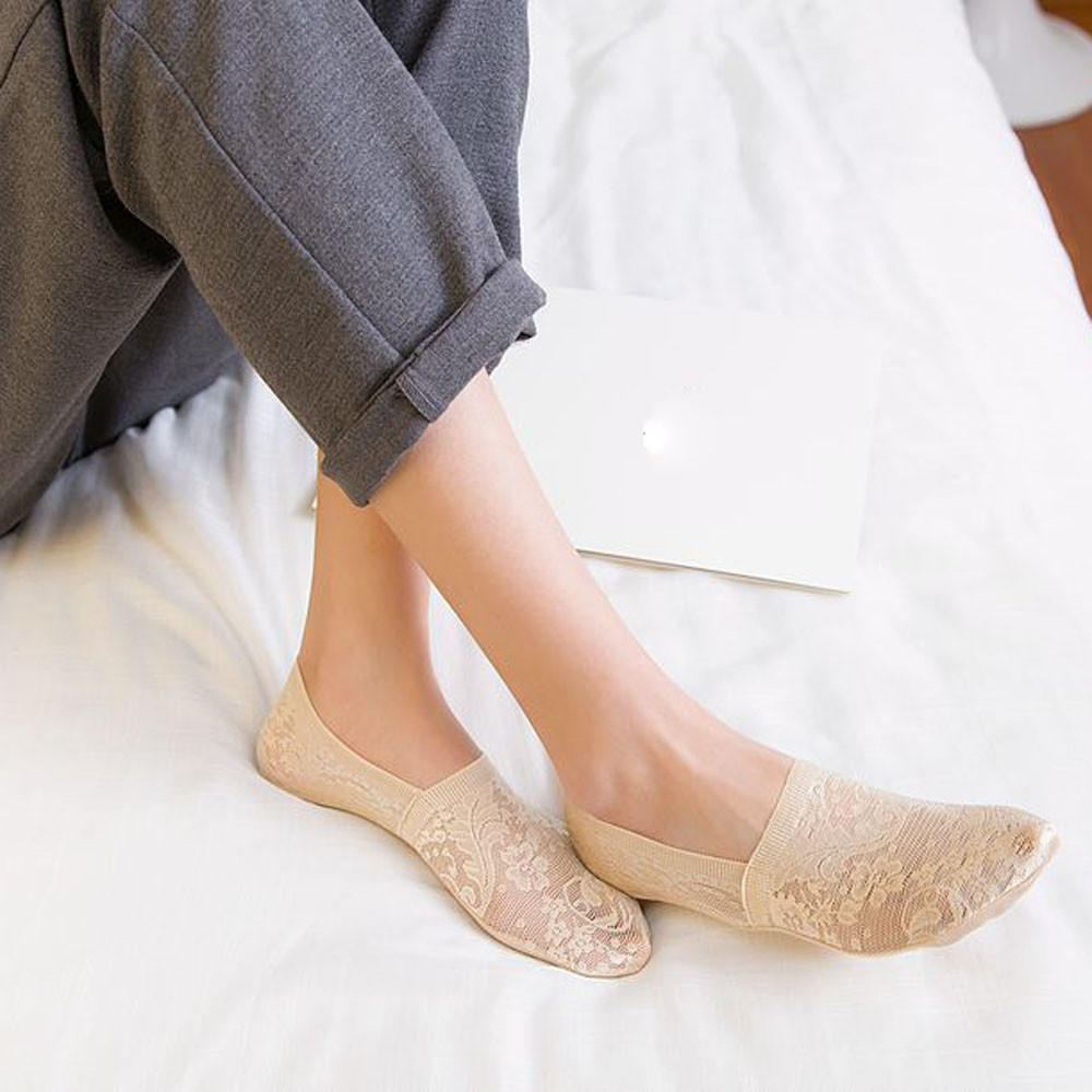 Women Summer Cotton Lace Antiskid  Liner Low Cut Socks