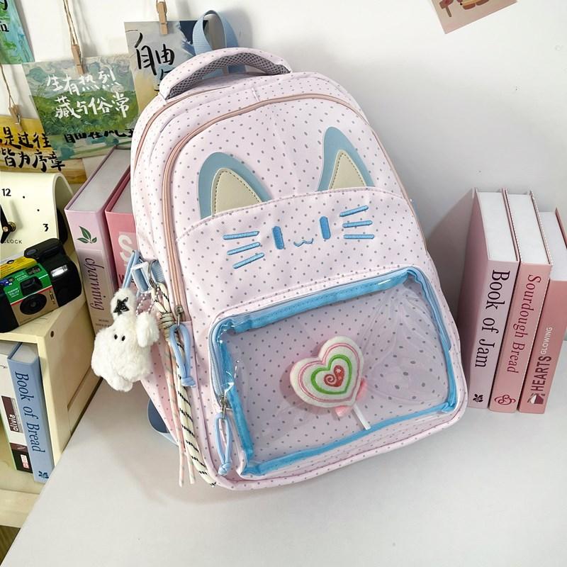 Schoolbag Japanese cartoon cat student pain bag large capacity light commuting class backpack going out fashion contrasting color backpack