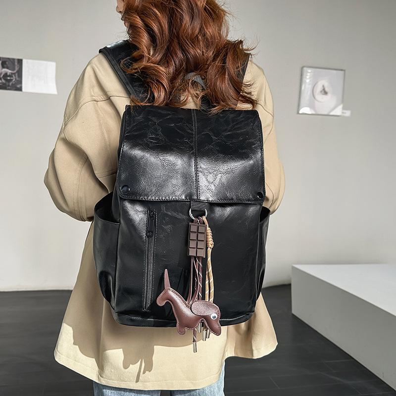 Schoolbag Men's Red-Brown Vintage Leather Backpack Large Capacity Business Trip Laptop Bag Workplace Commute Student Fashionable Comfortable Solid Simpler