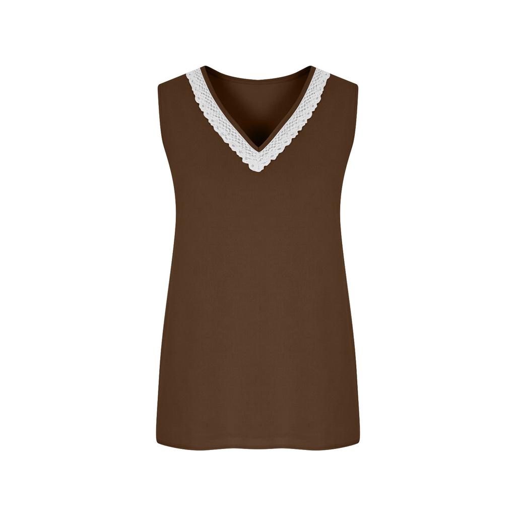 Women's Casual Sleeveless Tops Casual Fashion V Neck Lace Blouse Ladies Loose Fit Summer Tank Tops