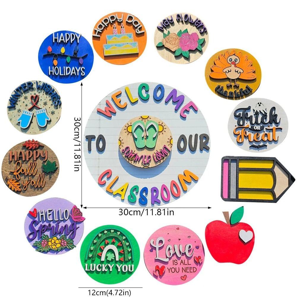 Wooden Welcome Door Signs Cartoon Door Hanging Ornament Welcome To Our Home Sign  Classroom