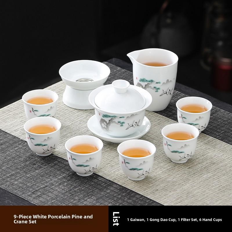 Ceramic Gongfu Tea Set Yuxi White Porcelain Tea Pot Cover Bowl And Tea Cups Set for Home Office Tea Brewing