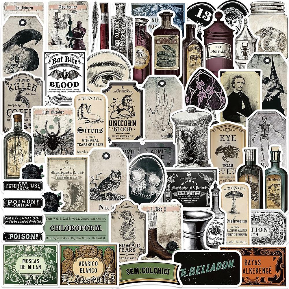 10/30/50pcs Goth Vintage Potion Label Decoration Stickers DIY Suitcase Skateboard Bottle Laptop Cool Cartoon Sticker Decals Toys