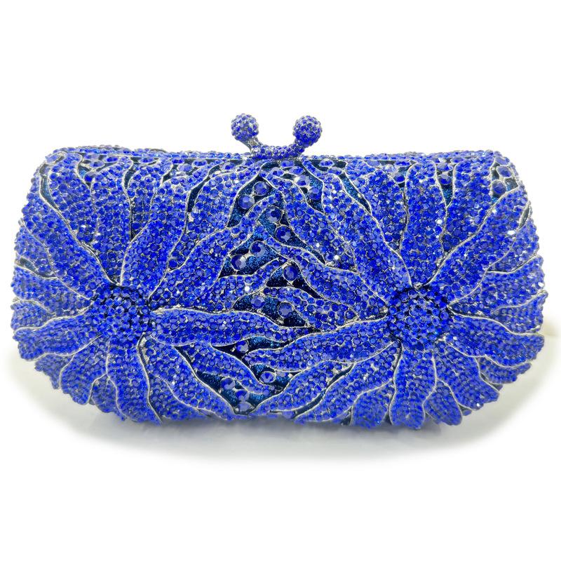 Women s Diamond Hollow Bag Handmade Hardware Bag Diamond Flower Pattern Dinner Bag Chain Handbag синий