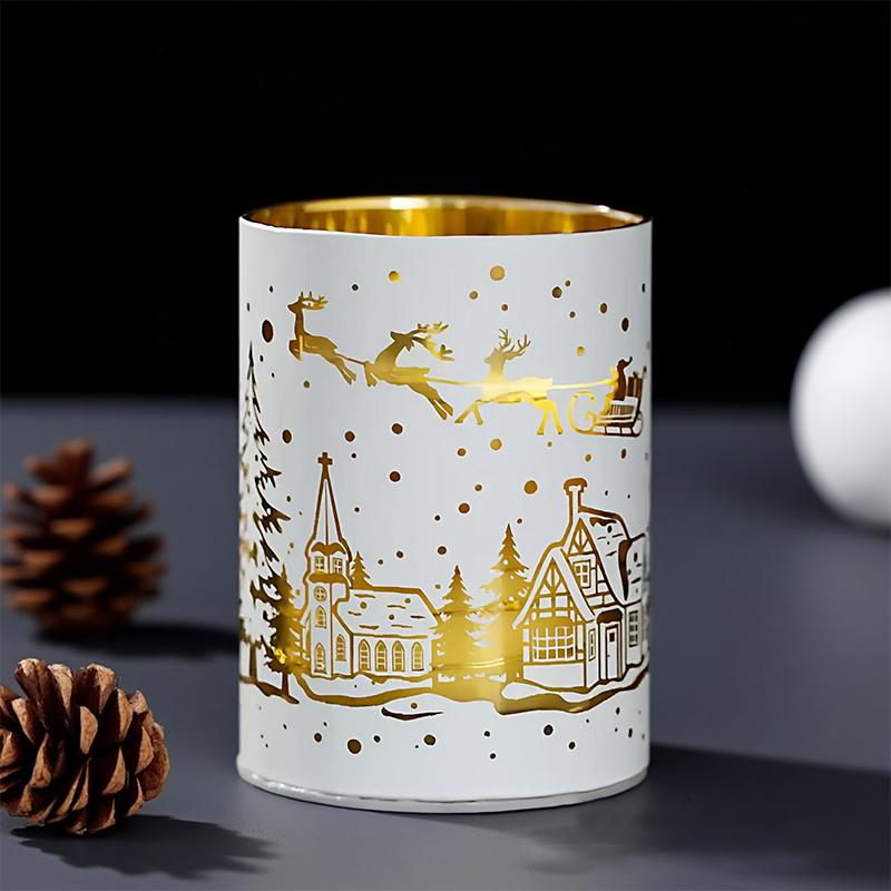 1Pc Christmas New Year Decorative Candlestick Cup - Custom Home Fragrance Holder, Reindeer Themed Birthday Holiday Gift