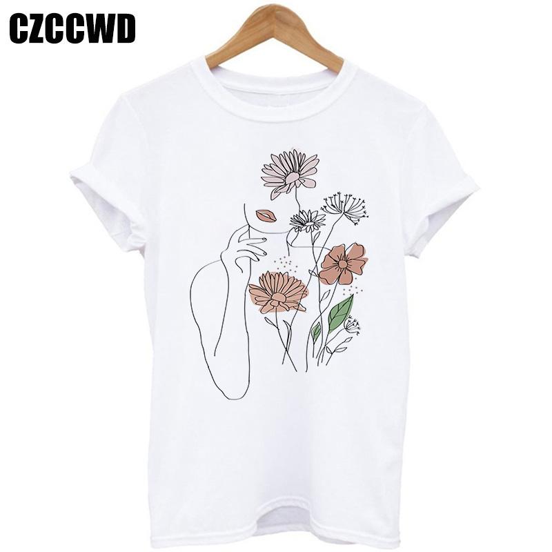 Flowers Face Abstract Simple Women Tshirt High Elasticity Casual Funny T Shirt Gift For Lady Yong Girl Top Tee Drop Ship Tshirt
