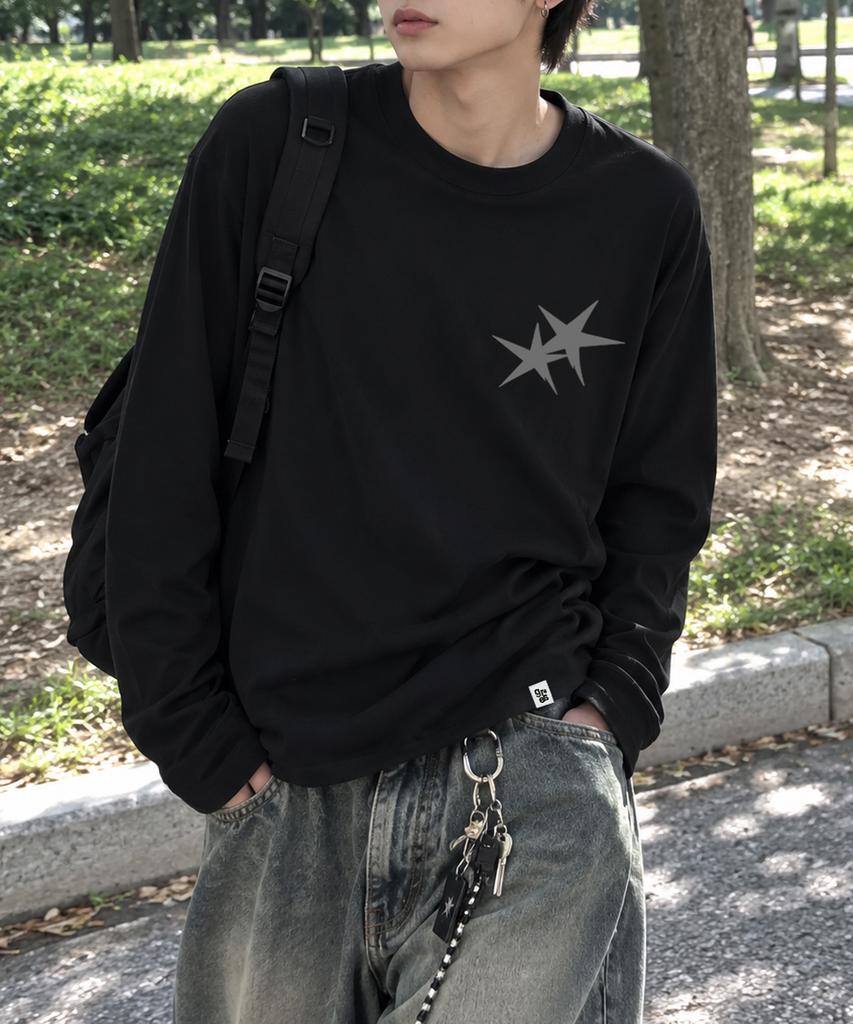 GRAVER ORDINARY [Odnr Unisex] Small Twins Star Long Sleeve T-Shirt_Charcoal