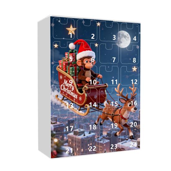 Advent Calendar Resist Monkey Wearing Christmas Hat Design 24-Day Countdown Festive Family Activity Calendar