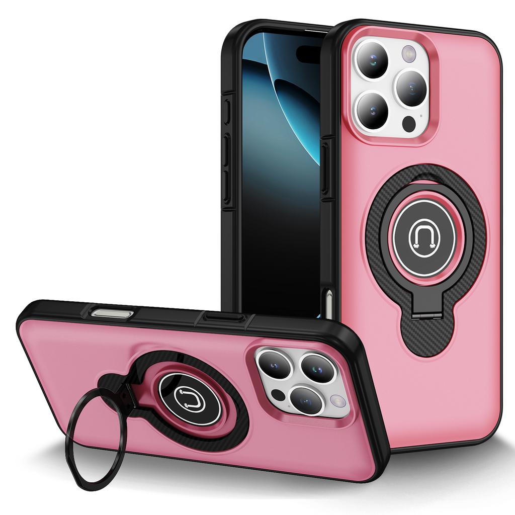 For iPhone 16 Pro Max Case TPU+PC Magnetic Car Mount Phone Cover with Ring Kickstand