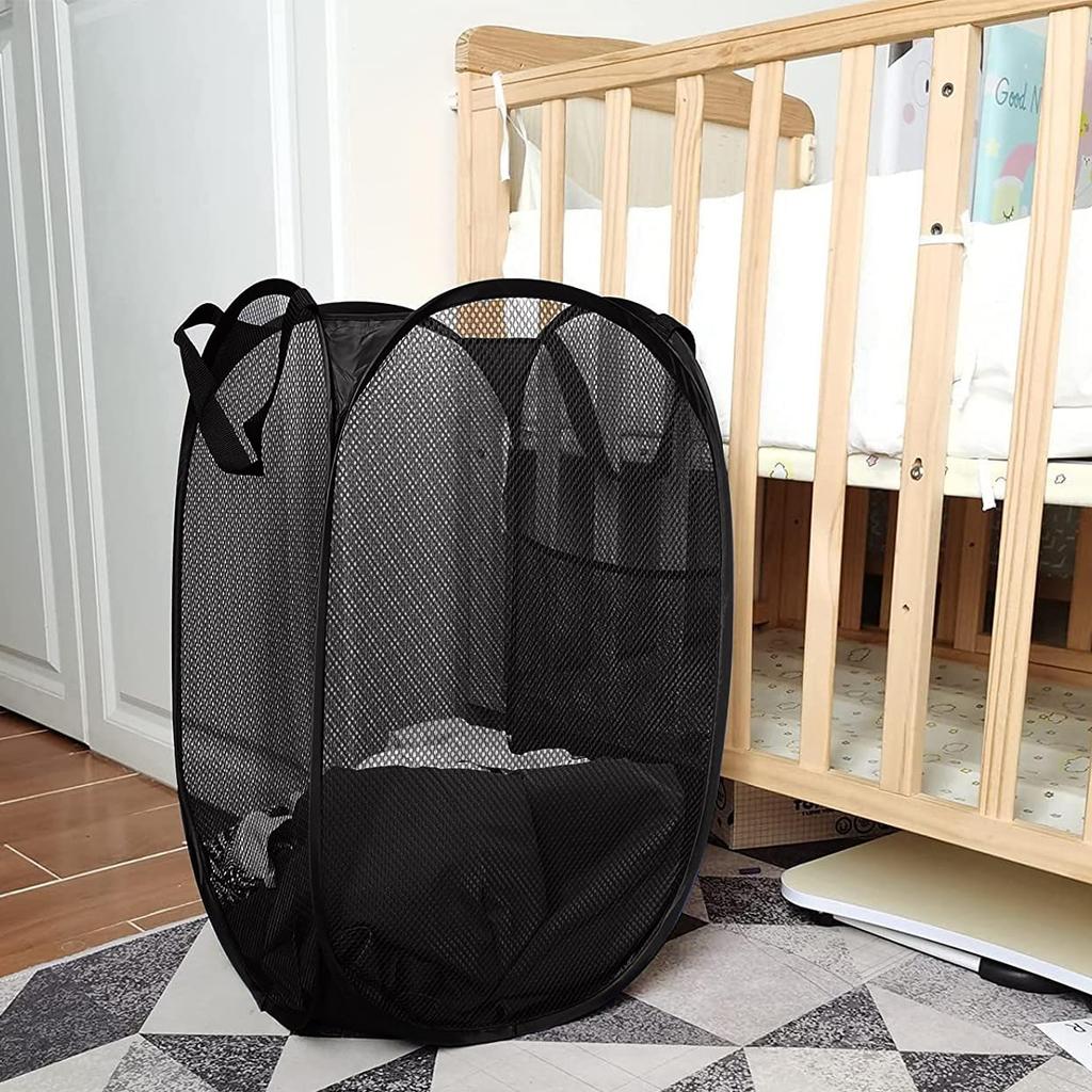 Popup Mesh Laundry Basket Hamper Collapsible And Portable Clothes Washing With Reinforced Carry Handle College Dorm Home Travel