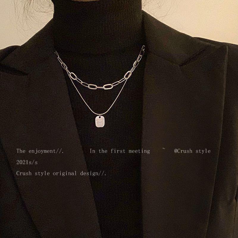 Double stacked chain pendant necklace female hip hop cold wind accessories niche design sense premium sweater hair