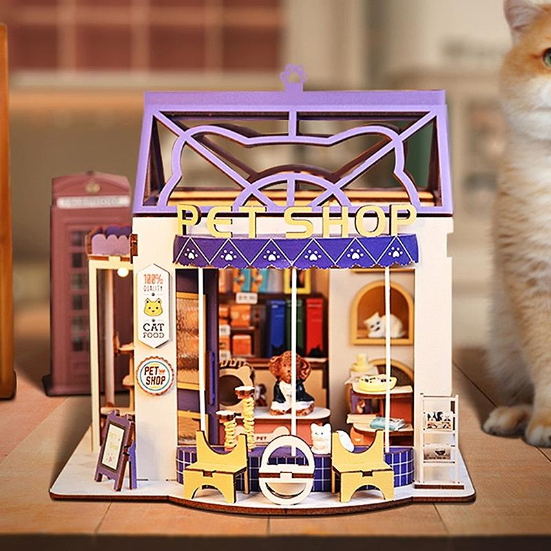 DIY Mini Doll House Kit Assembly Building Model Street View Miniature Handmade 3D Puzzle Toy Home Wooden Craft