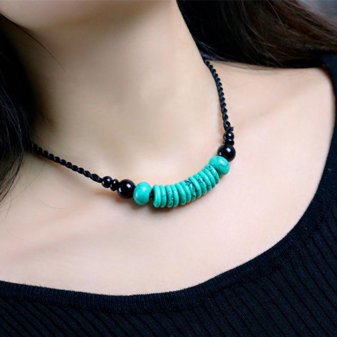 GEMCHIC Women s Vintage Turquoise Beaded Necklace Ethnic Style Short Choker Chain Fashion Jewelry