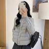Dongju Good-looking Knitted Stand-up Collar Splicing Ribs Down Jacket Women's Short Warm and Light Bottoming Jacket