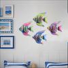 4 Stuks Houten Vis Wanddecoratie Kust Tropische Vis Muurkunst Nautisch Strand Thema Oceaan Dier Hangende Sculptuur voor Badkamer Woonkamer Terras Decoratie