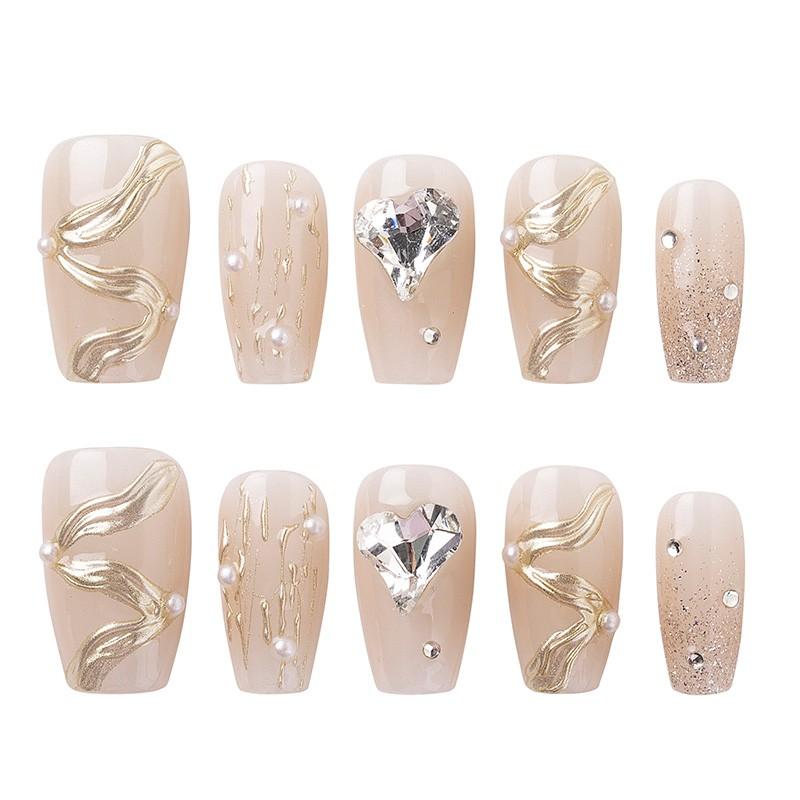 

Женские накладные ногти среднего размера с рисунком телесного цвета на акриловых ногтях глянцевые накладные ногти с полным покрытием M бежевый