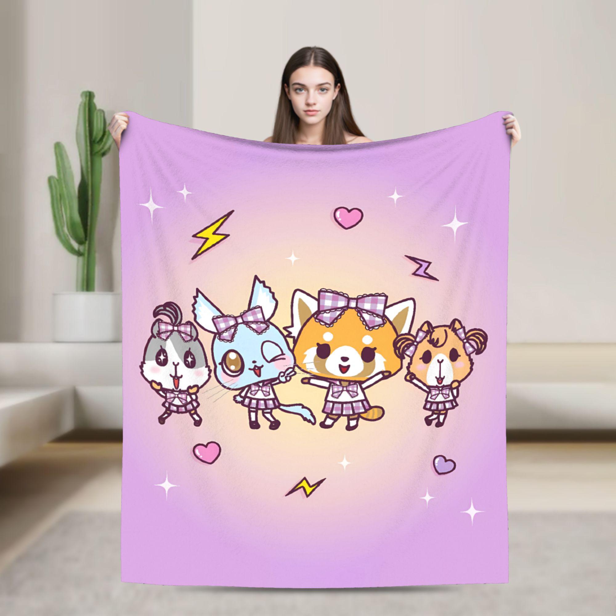 Aggretsuko Flannel Blanket Winter Warm Soft Throw Blanket for Kids Outdoor Pattern Bedspread Sofa Bed Cover 75x90cm