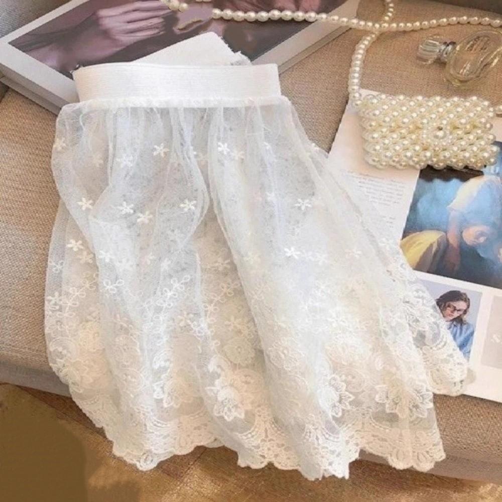 Transparent Safety Skirt Petticoat Embroidery Flower Mesh Underskirt Slips Dress  Female