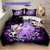 3pcs Pastel Cat and Skulls Printed Quilt Set - Soft and Comfortable Quilt Cover for Bedroom, Guest Room and Dormitory Decorative Bedding Set
