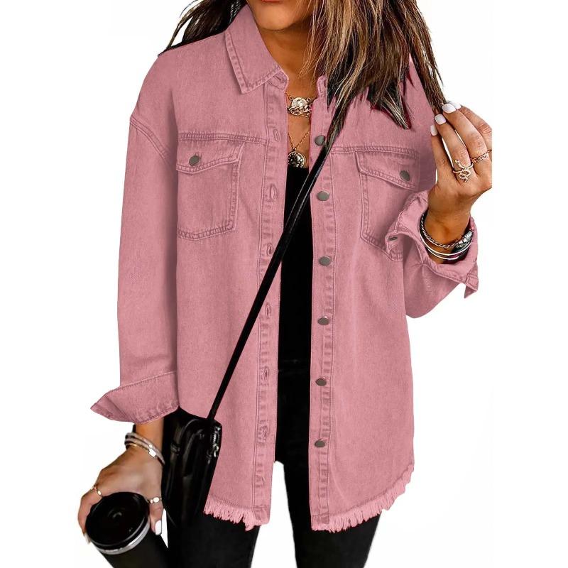 Washed Denim Jacket Women Autumn Tassel Lapel Jeans Female Casual Loose Long Sleeve Single Breasted Outerwear Shirts Coat