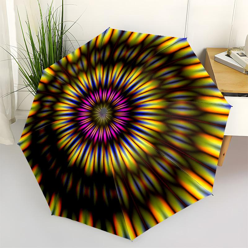 1pc Kaleidoscope Pattern Automatic Folding Umbrella, Portable & Foldable Design with 8 Ribs, Casual Outdoor Accessory Halloween and Christma