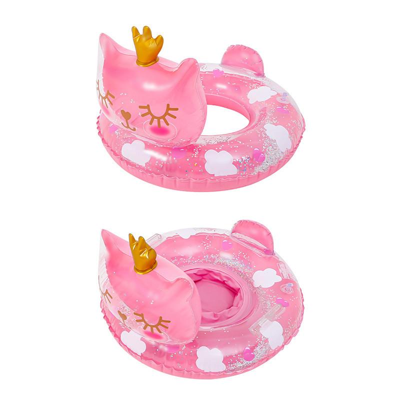 Cartoon Cat Shape Thickened Kids Inflatable Swim Ring For Toddlers With Sponge Bottom Pvc Material Ages 2-4