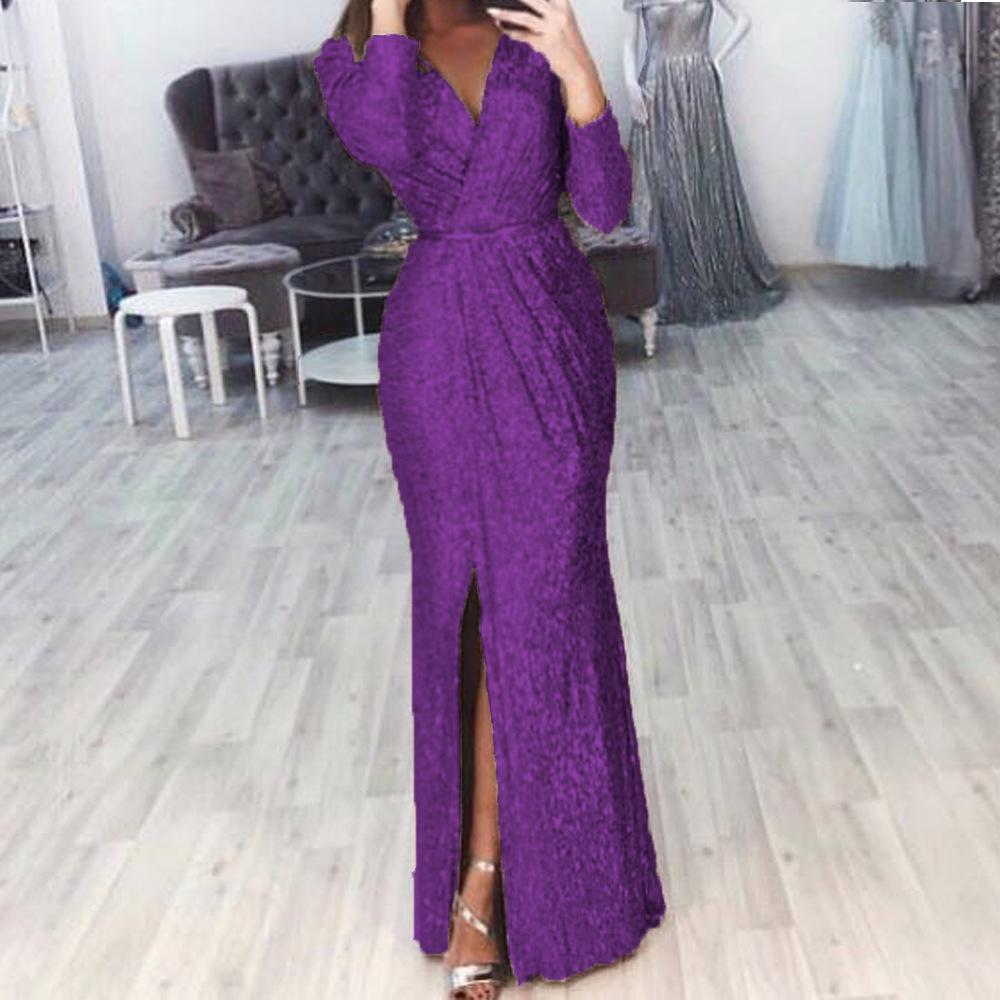 Sparkling Crystal V-Neck Evening Gown - Elegant Luxury Banquet & Performance Dress
