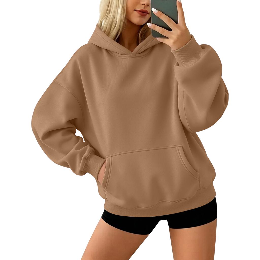 Women's Color Long Sleeve Hoodie with Front Pocket, Loose Fit Pullover for Casual Daily Wear