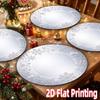 Linen Round Placemats, Silver Snowflake Pearl Blue Design, Washable Stain Resistant Easy Clean, Winter Table