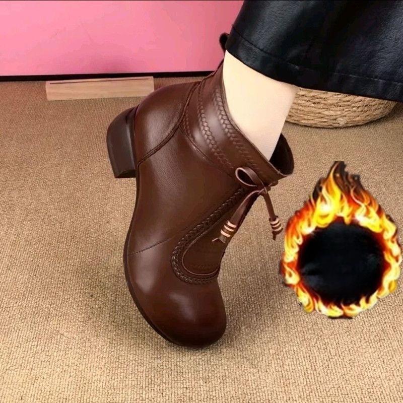 Chunk-heeled Shoes, Ankle Boots, Women's Shoes, Autumn and Winter Round-toed, Retro Soft-soled, Versatile Boots