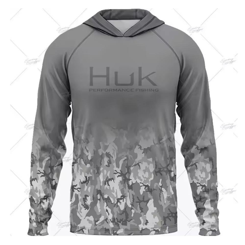 T-shirt a maniche lunghe HUK Tuta da pesca Estiva con cappuccio Protezione solare UV UPF 50+ Traspirante Asciugatura rapida Tuta da pesca