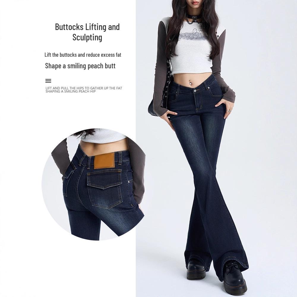 Jeans a zampa retro a vita a V da donna 2025 - Pantaloni a zampa a vita bassa trendy