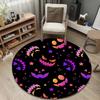 Round Rug Halloween Pumpkin Face Neon Purple Pink Gradient Party Room Decor